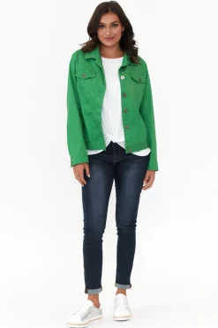 Jackets<Cali and Co Florida Green Cotton Stretch Jacket