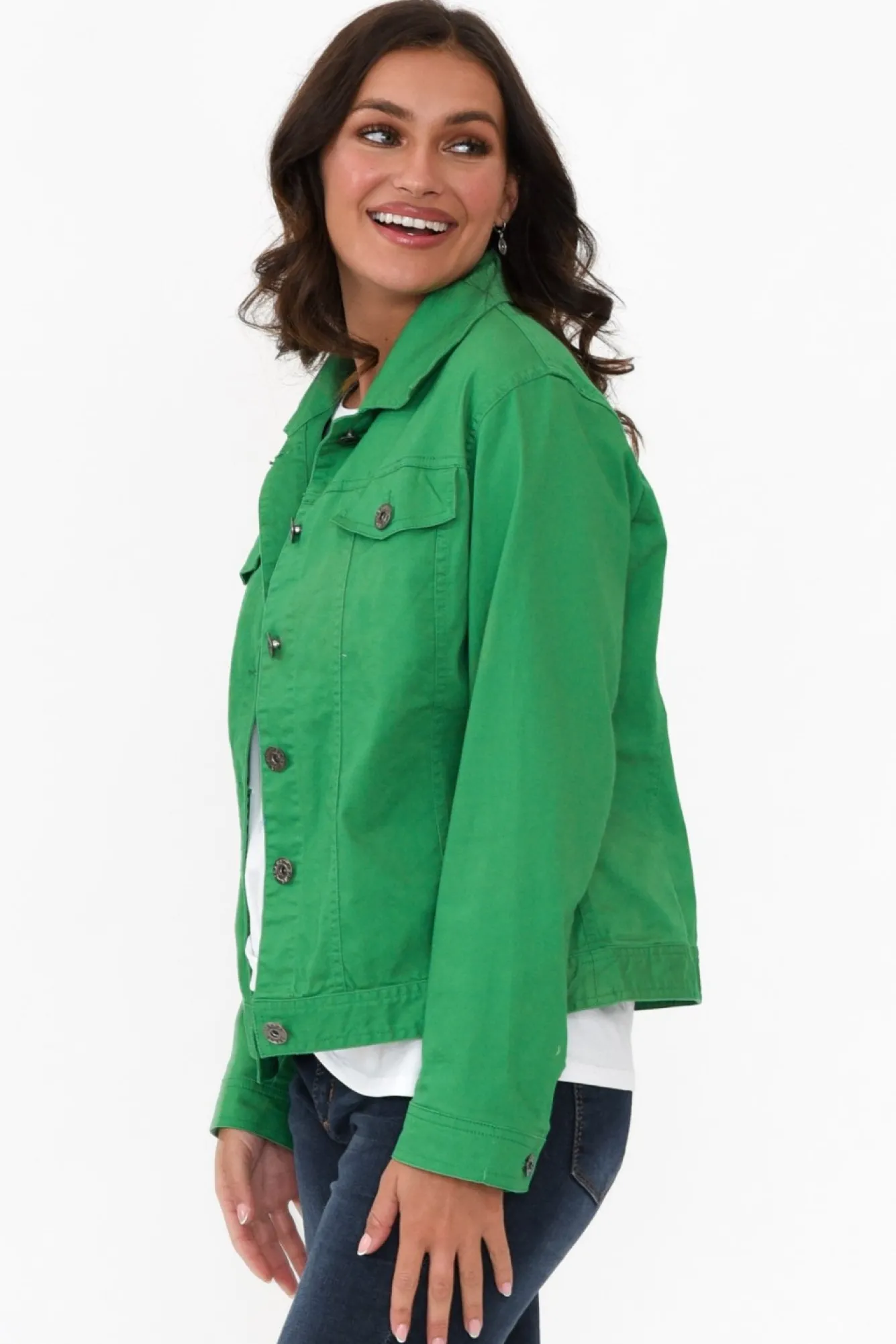 Jackets<Cali and Co Florida Green Cotton Stretch Jacket