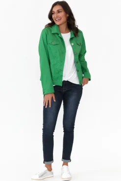 Jackets<Cali and Co Florida Green Cotton Stretch Jacket