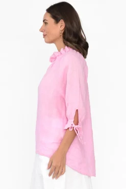 Linen Tops<La Strada Francisco Pink Linen Frill Top