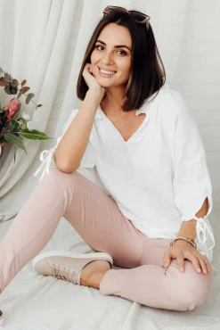 Linen Tops<La Strada Francisco White Linen Frill Top