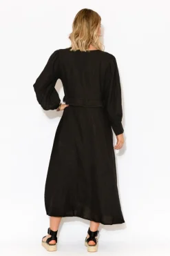 Linen Dresses<Puro Lino Frankie Black Linen Button Dress