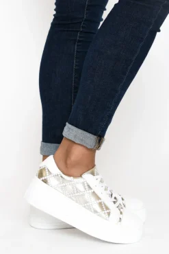 White Sneakers<Alfie and Evie Frankie Gold Leather Platform Sneaker