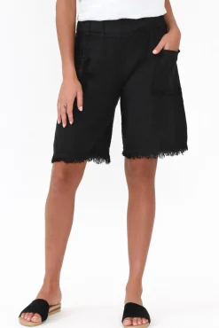 Shorts<La Strada Fraser Black Linen Shorts