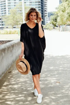 Bamboo Dresses<PQ Freya Black Bamboo Batwing Dress