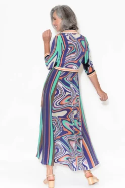 Maxi Dresses<Inoa Freya Cobalt Ripple Silk Shirt Dress