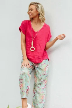 Pants<Cali and Co Fritz Mint Abstract Linen Pant