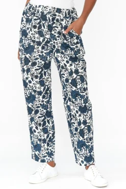 Pants<Cali and Co Fritz Navy Floral Linen Pant