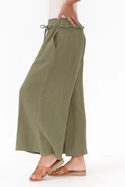 Pants<Cali and Co Gabby Khaki Cotton Wide Leg Pant
