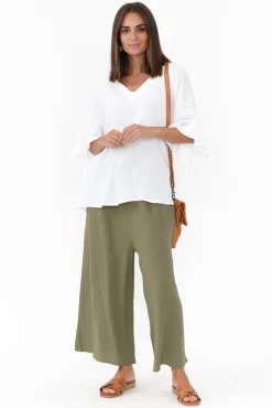 Pants<Cali and Co Gabby Khaki Cotton Wide Leg Pant