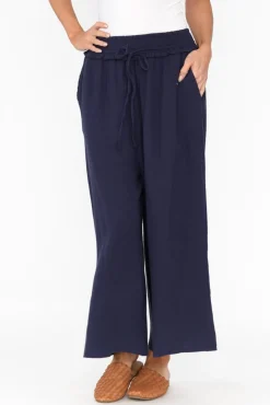 Pants<Cali and Co Gabby Navy Cotton Wide Leg Pant