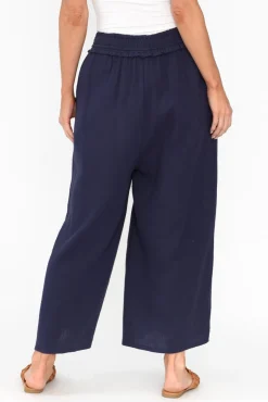 Pants<Cali and Co Gabby Navy Cotton Wide Leg Pant