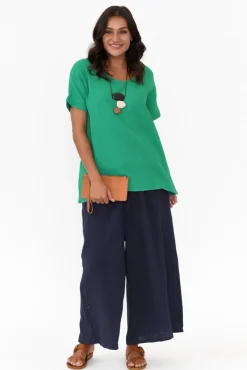 Pants<Cali and Co Gabby Navy Cotton Wide Leg Pant