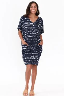 Above Knee Dresses<Red Lotus Gaby Navy Abstract Spot Drape Tee Dress
