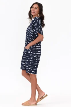 Above Knee Dresses<Red Lotus Gaby Navy Abstract Spot Drape Tee Dress