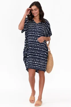 Above Knee Dresses<Red Lotus Gaby Navy Abstract Spot Drape Tee Dress