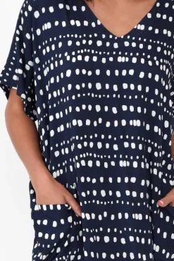 Above Knee Dresses<Red Lotus Gaby Navy Abstract Spot Drape Tee Dress