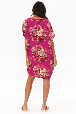 Above Knee Dresses<Red Lotus Gaby Pink Bloom Drape Tee Dress