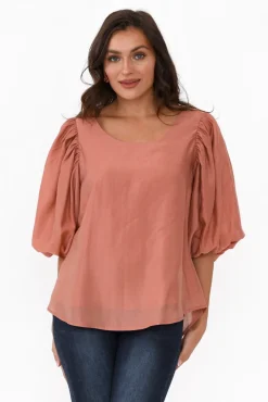 Cotton Tops<Cali and Co Gallagher Rust Cotton Puff Sleeve Top