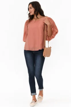 Cotton Tops<Cali and Co Gallagher Rust Cotton Puff Sleeve Top