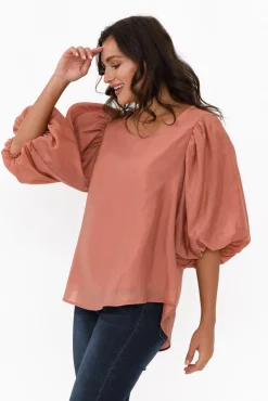 Cotton Tops<Cali and Co Gallagher Rust Cotton Puff Sleeve Top