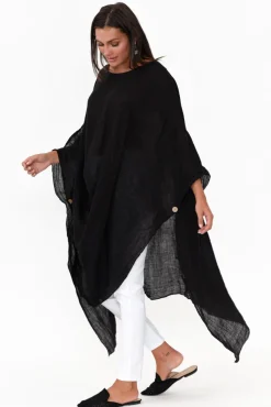 Linen Tops<Donna Donna Genesia Black Linen Kaftan Tunic