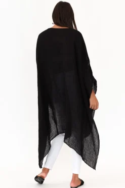 Linen Tops<Donna Donna Genesia Black Linen Kaftan Tunic