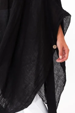 Linen Tops<Donna Donna Genesia Black Linen Kaftan Tunic