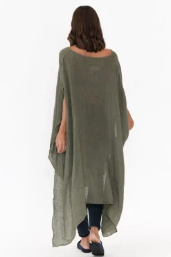 Linen Tops<Donna Donna Genesia Khaki Linen Kaftan Tunic