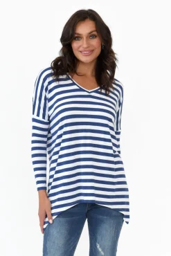 Sleeved Tops<Betty Basics Geneva Navy Stripe Oversized Top