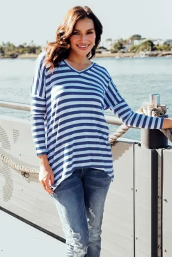 Sleeved Tops<Betty Basics Geneva Navy Stripe Oversized Top