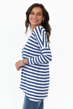 Sleeved Tops<Betty Basics Geneva Navy Stripe Oversized Top