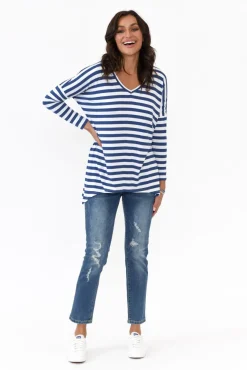 Sleeved Tops<Betty Basics Geneva Navy Stripe Oversized Top