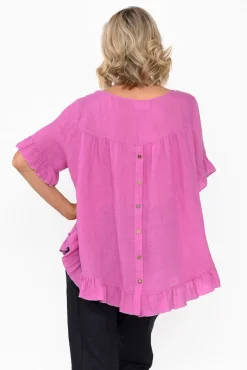 Sleeved Tops<Cali and Co Genevieve Pink Linen Frill Top