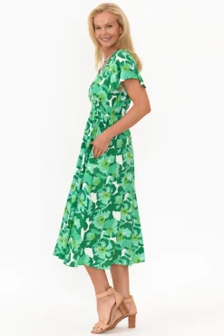 Midi Dresses<Slate the Label Georgette Green Floral Swing Dress