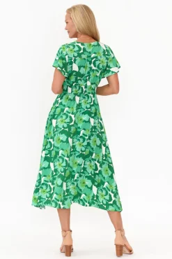 Midi Dresses<Slate the Label Georgette Green Floral Swing Dress