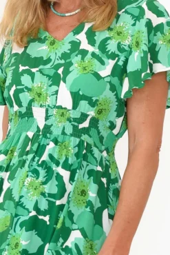 Midi Dresses<Slate the Label Georgette Green Floral Swing Dress