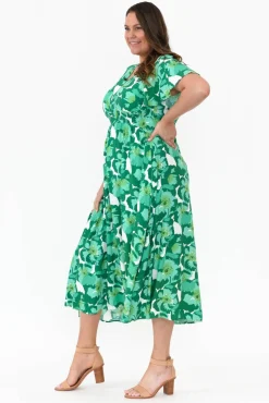 Midi Dresses<Slate the Label Georgette Green Floral Swing Dress