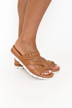 Slides<Isabella Shoes Gertie Tan Leather Buckle Slide
