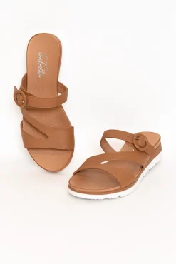 Slides<Isabella Shoes Gertie Tan Leather Buckle Slide