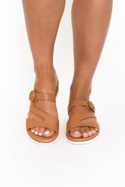 Slides<Isabella Shoes Gertie Tan Leather Buckle Slide