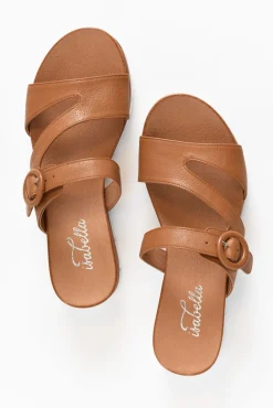 Slides<Isabella Shoes Gertie Tan Leather Buckle Slide