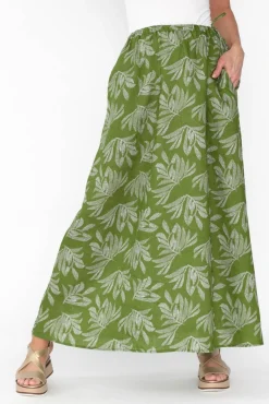 Skirts<Stella Gemma Giana Green Palm Linen Maxi Skirt