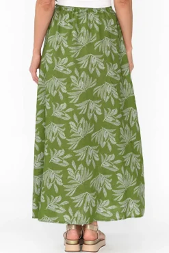 Skirts<Stella Gemma Giana Green Palm Linen Maxi Skirt