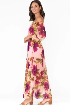 Maxi Dresses<Italian Closet Giardino Pink Floral Silk Dress