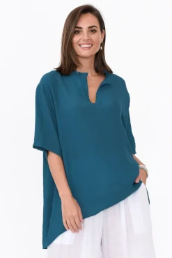 Cotton Tops<Cotton Village Gideon Teal Cotton Frill Top