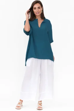 Cotton Tops<Cotton Village Gideon Teal Cotton Frill Top