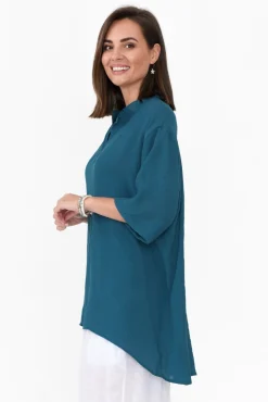 Cotton Tops<Cotton Village Gideon Teal Cotton Frill Top
