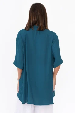 Cotton Tops<Cotton Village Gideon Teal Cotton Frill Top
