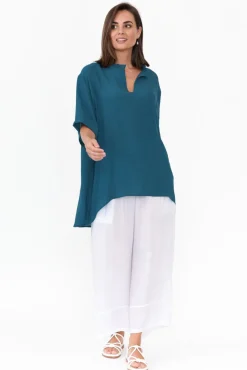 Cotton Tops<Cotton Village Gideon Teal Cotton Frill Top